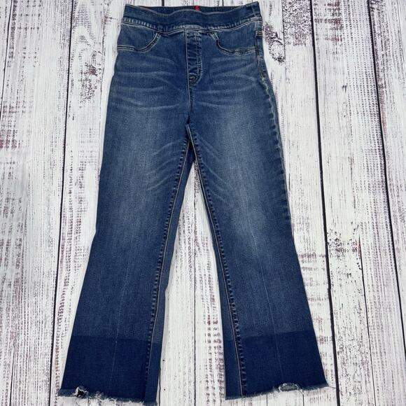 SPANX Denim - Spanx Flare Crop Jeggings S/P Black Stretch Y2K Raw Hem Pull-On Pants